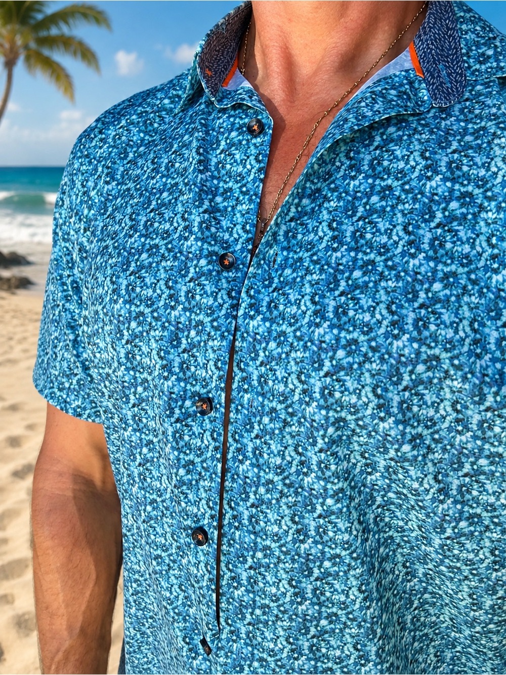Tallia Men’s Large Blue Abstract Print Short Sleeve Stretch Button Up Shirt